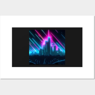 Cyberpunk city at night Posters and Art